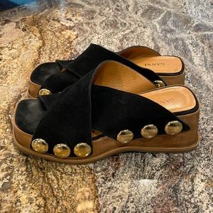 GANNI RETRO CRISSCROSS CHUNKY PLATFORM MULE CLOG SANDAL